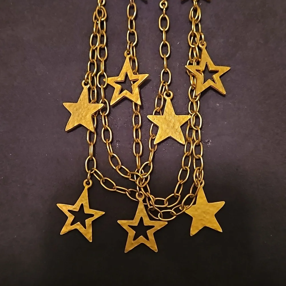 🌺 Coastal Cowgirl or Nautical Stars and Chains Brooch Goldtone